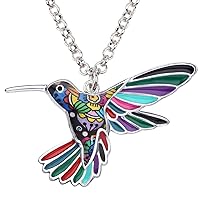 BONSNY Enamel Alloy Chain Hummingbird Bird Necklace Pendant Original Design for Women Kids Charms Gifts