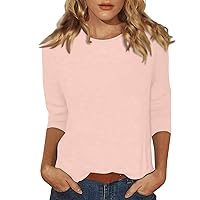 Summer Tops for Women 2023 3/4 Sleeve 3/4 Length Sleeve Womens Tops Summer Solid Color Classic Simple Versatile Casual with Round Neck Tunic Blouses Light Pink XX-Large