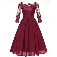 Women's Vintage Chiffon Half Sleeve Lace Evening Party Elegant Dress Plus Size S-2XL