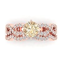 Clara Pucci 1.65ct Round Cut Halo Solitaire Real Brown Morganite Designer Art Deco Statement Wedding Curved Ring Band Set 18K Rose Gold