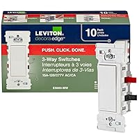 Leviton E5603-MW Decora Edge 15 Amp 3-Way Rocker Switch, 10-Pack, White