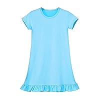 LittleSpring Girls Summer Short Sleeve Dress A-line Solid Color