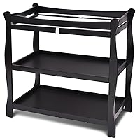 Costzon Baby Changing Table, Infant Diaper Changing Table Organization, Newborn Nursery Station with Pad, Sleigh Style Nursery Dresser Changing Table with Hamper/ 2 Fixed Shelves (Black)
