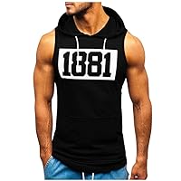 Lightning Deals of Today Prime Mens Workout Hooded Tank Tops Sleeveless Gym Hoodies Vintage 1881 Hoodie Shirts Workout Gym Bodybuilding Muscle T-Shirt Black