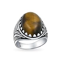 Personalize Men's Black Onyx Blue Turquoise Brown Tiger Eye Oval Cabochon Gemstone Large Lion Claw Signet Ring For Men Solid Oxidized .925 Sterling Silver Handmade In Turkey Customizable