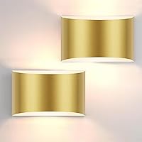 FOLKSMATE Modern LED Wall Sconces Set of 2, 3000K Warm White Up and Down Wall Mount Light, Gold Hardwired Interior Wall Lights Lamp for Indoor Living Room Bedroom Hallway Basement Stairway
