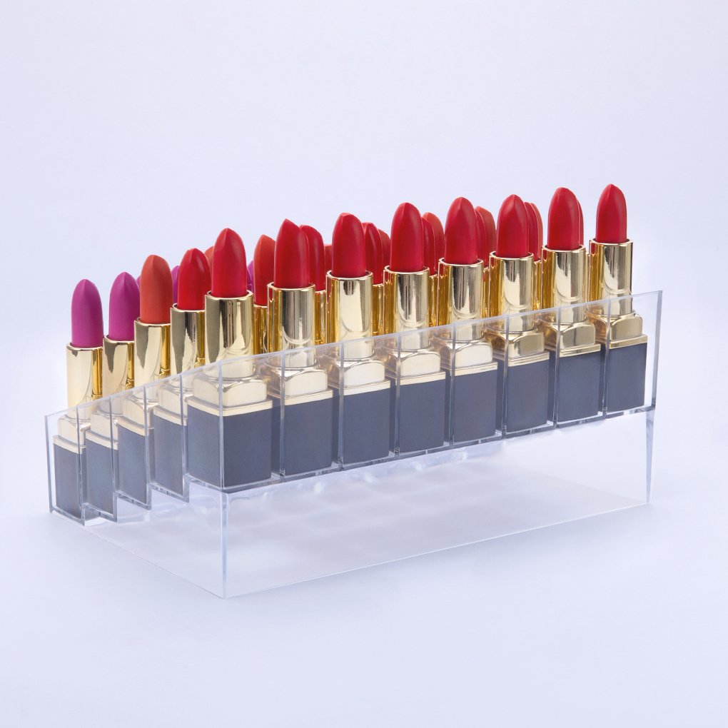Benbilry Lipstick Holder, 40 Space Acrylic Lipstick Holder Organizer Case Display Rack，40 Slots (in a 8 x 5 Arrangement) Stand Cosmetic Makeup Organizer Lipstick, Brushes, Bottles More