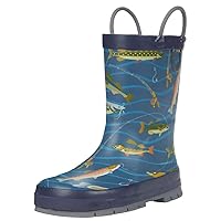 Western Chief Boys Waterproof Printed Rain Boot with Easy Pull on Handles - Gone Fishin, 11 M US Little Kid
