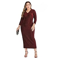 HUA SHANG Women Plus Size Party Dress V Neck Sequied Glitter Slim Bodycon Dresses