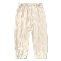 ACSUSS Boys Girls Breathable Cotton Linen Pants Solid Color Harem Sweatpants Summer Casual Bottoms