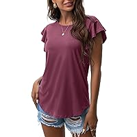 Women's Tops Summer Casual Ruffle Short Sleeves Knit Shirts Round Neck Tunic Top for Women 2024 Fashion Trend