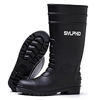 SYLPHID PVC Rubber Work Boots for Men Waterproof Men's Rain Boots with Steel Toe Steel Shank Mens Agriculture Knee Boots for Gardening Yard Work