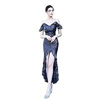 Women's Sheer Neck Mermaid Cocktail Dress Short Prom Bodycon Gown