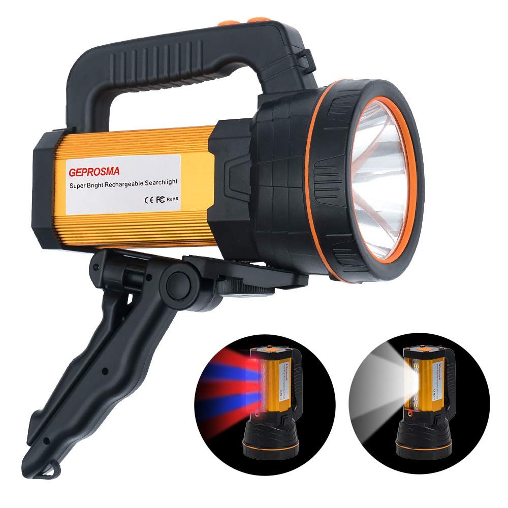 GEPROSMA Super Bright LED Large 4 Battery 10000mah Searchlight Handheld Spotlight Flashlight USB Rechargeable High Lumens Powered Spot Lights Hand Held Outdoor Flood Torch Camping Waterproof Boat