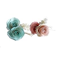 Pink Turquoise Rose Mulberry Paper Flower Bouquet Reed Diffuser Stick for Home Fragrance. (2 Sets)