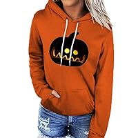 Women Halloween Sweatshirts Horror Spooky Pattern Hoodies Loose Fit Drawstring Clothes Teen Girl Outfits