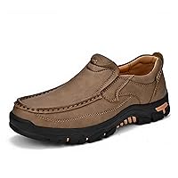 Men's Slip-On Leather Platform Walking Loafers Outdoor Lightweight Non-Slip Soft Sole Hiking Shoes
