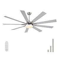 72 inch Large Ceiling Fans with Lights and Remote, Indoor/Outdoor Modern Ceiling fan with 9 Wooden Blades for Kitchen Living Room Patio,Quiet DC, 3 CCT,6 Speed,Brushed Nickel