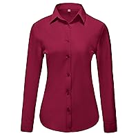 Wrinkle-Free Womens Class-Fit Button Down Long Sleeve Shirts Breathable Soft Work Blouse