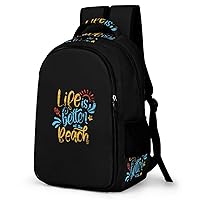 Life is Better On Beach Backpack Double Deck Laptop Bag Casual Travel Daypack for Men Women