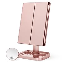 HUONUL Makeup Mirror, 10x3x2X Magnification, Lighted, Touch Control, Trifold, Dual Power Supply, Portable LED, Women Gift