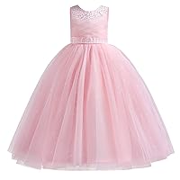Flower Girl Lace Dress for Kids Wedding Bridesmaid Pageant Party Formal Long Gown Princess Communion Tulle Dresses 3-12
