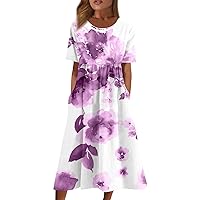 Casual Dresses for Women Summer Dress Sunflower Dress Short Sleeve Workout Tops for Women Pink Skirt for Women Peasant Dress for Women Work Out Tops Gym for Women Summer Purple XL