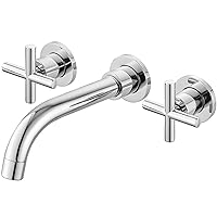 Midanya Wall Mounted Bathroom Sink Faucet,Double Handle 3 Holes Widespread Vanity Sink Mixer Tap with Rough in Valve Dual Cross Handles Faucets,Polish Chrome