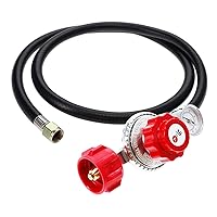GasOne 2120-R 4 ft Propane Regulator and Hose 0-30PSI with PSI Gauge, New Red QCC