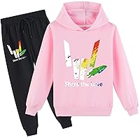 Children Share The Love Graphic Long Sleeve Hoody Outfit-Classic Hooded Sweatshirt and Jogging Pants(2T-16Y)