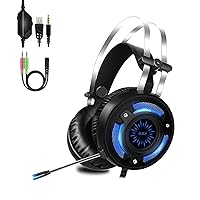 ALWUP Stereo Gaming Headset for PS4, Xbox One Headset, Lightweight Noise Cancelling Over Ear PC PS5 Gaming Headphones with Anti-Noise Mic, 50mm Drivers, Surround Sound, Soft Memory Earmuffs