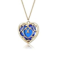 AILUOR The Legend of Zelda Skyward Sword Heart Crystal Necklace Container Keychain Cosplay Created Sapphire Ruby Big Heart Pendant Anime Jewelry Valentines Gifts for Women Girl