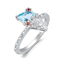 JewelryPalace Ice Cream 1.5ct Genuine Sky Blue Topaz Ring for Women, 14k White Gold Plated 925 Sterling Silver Cocktail Rings for Her, Natural Gemstone Jewellery Sets
