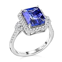 Shop LC RHAPSODY AAAA Blue Tanzanite White Diamond Octagon 950 Platinum Halo Ring for Women Jewelry Size 7 Ct 3.43 E-F Color VS Clarity Gifts for Women