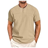 Mens Linen Shirts Short Sleeve Casual Cotton T-Shirt Regular-Fit Lightweight Beach Yoga Tunic Tops