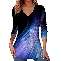 Going Out Tops for Women Long Sleeved V Neck Clothes Casual Printed Tees Top Tunics Dressy T-Shirt
