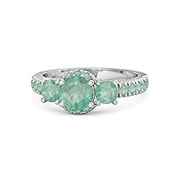 Three stone 0.67 Cts Emerald Vivid Green 925 Sterling Silver Accent Wedding Ring