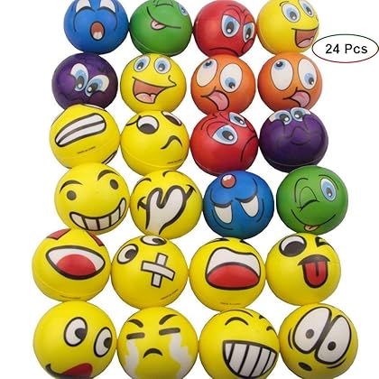 Mydio Set of 24 Stress Balls Stress Reliver Party Favor Soft PU Ball Assorted Colors Random Pattern Party Toys Kids Play Ball Tent Ball Toddler Ball 24 Pack