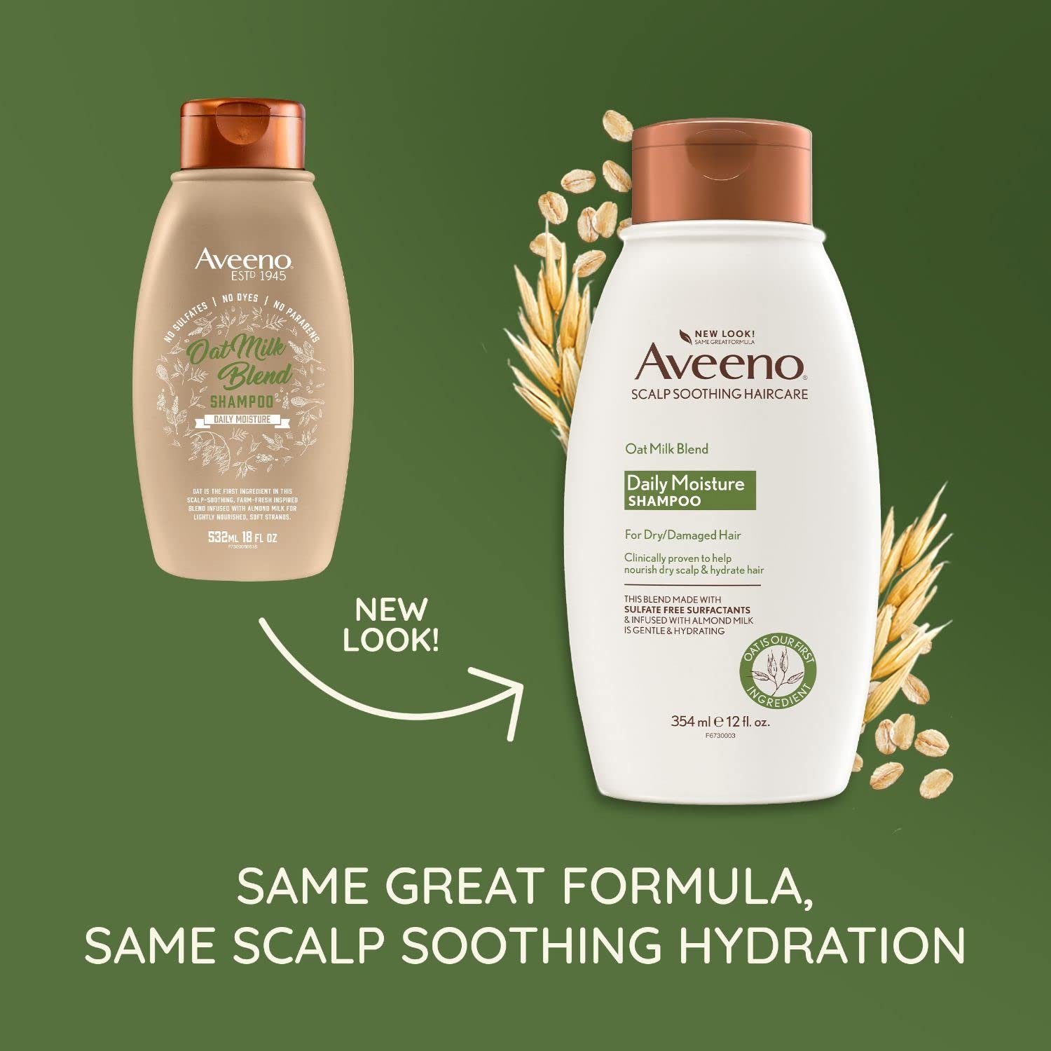 Aveeno Farm-Fresh Oat Milk Sulfate-Free Shampoo with Colloidal Oatmeal & Almond Milk, Moisturizing Shampoo for All Hair Types, Safe for Color-Treated Hair, Paraben & Dye-Free, 12 Fl Oz