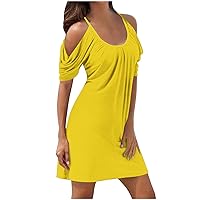 Dress for Curvy Women Off Shoulder Halter Strap A-Line Maxi Dresses 2024 Summer Fashion Sexy Ruched Mini Dresses