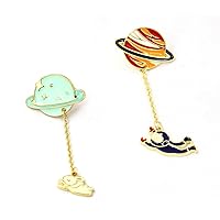 Kingbell Colorful Enamel Universe Planet Chain Brooch Pin with Astronaut Cute Rabbit Pendant Set