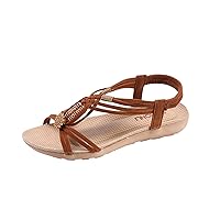 Womens Sandals Retro Slip on Peep Toe Flip Flop Comfortable Large Size Bohemia Summer Beach Flats Shoes