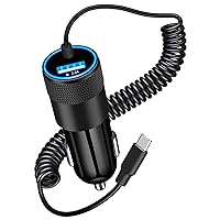 [Apple MFi Certified] iPhone 15 Car Charger Fast Charging, Rombica 4.8A Dual USB Power Cigarette Lighter iPhone USB-C Car Charger+6FT Type-C Coiled Cable for iPhone 15 Plus/15 Pro/15 Pro Max, iPad Pro