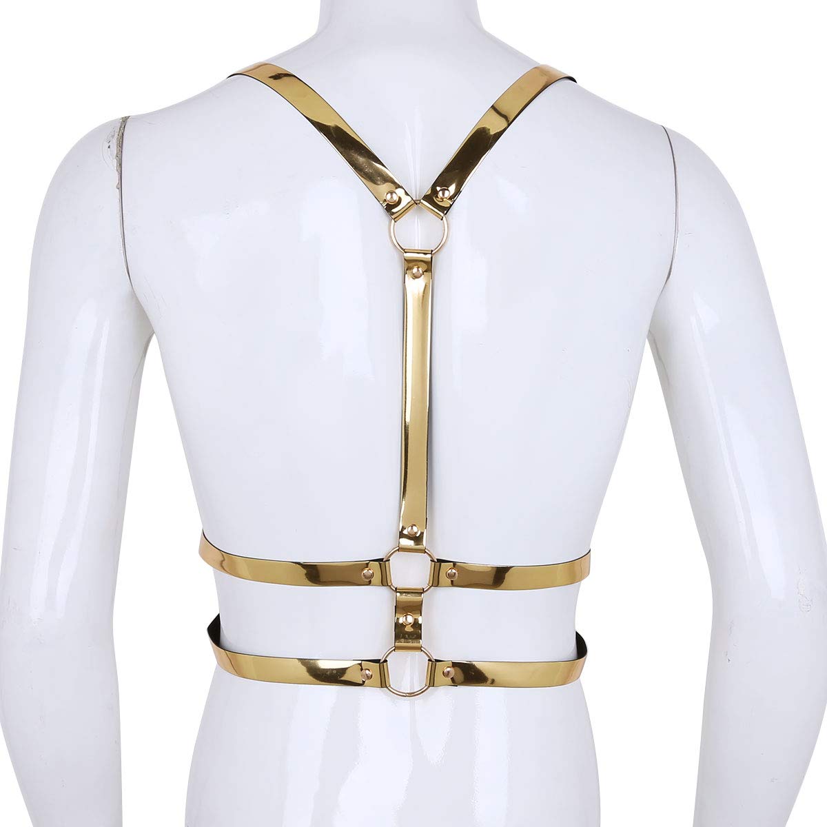 FEESHOW Men Women Adjustable Faux Leather Body Chest Harness Y Back Waist Belt with Buckles Rings