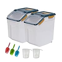 Large Flour Storage Container Bin 25Lb, 2Pack Airtight Rice Storage Containers with Wheels Seal Locking Lid, BPA Free with Measuring Cup&Scoop for Flour, Rice, Grain(Blue)