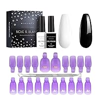 Gel Nail Polish Remover Clips Kit, Gel Nail Polish Kit, 20 Pcs Resuable Finger and Toenail Acrylic Nail Polish Remover Wraps, 2Pcs Black White Nail Polish Gel Set for Nail Art Salon DIY