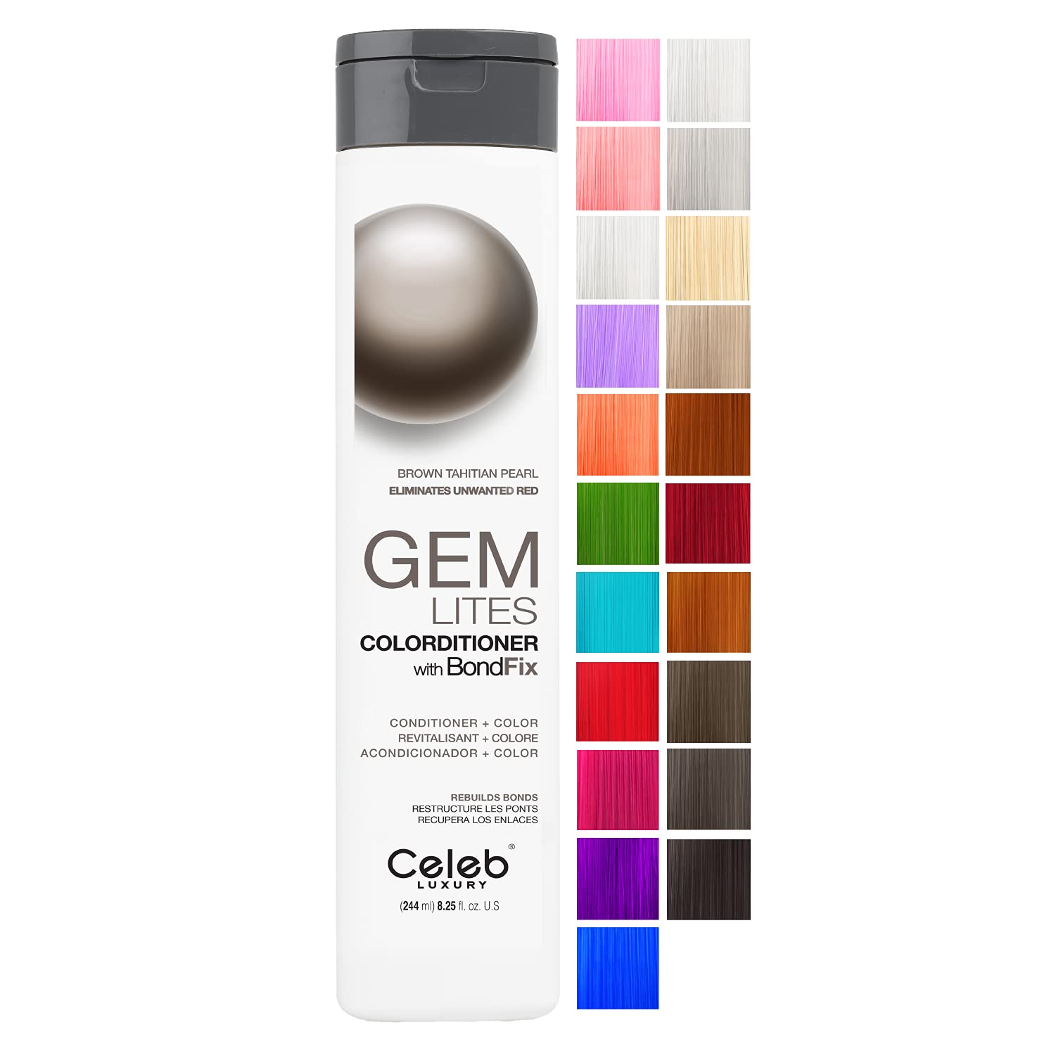 Celeb Luxury Gem Lites Brown Tahitian Pearl Colorditioner, Color Depositing Conditioner with Bondfix Bond Rebuilder, Semi Permanent Hair Colour Glaze, Removes Unwanted Warmth in Brunettes