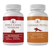 PURE ORIGINAL INGREDIENTS Cayenne Pepper & Apple Cider Vinegar Capsule Bundle (100 Capsules Each) No Additives or Fillers, Lab Verified