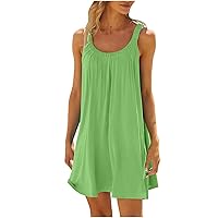 Sales Today Clearance Women Sun Dress 2024 Summer Casual Mini Dress Beach Swimsuit Cover Up Sleeveless Sundress Loose Halterneck Tank Dress Vestidos Primavera 2024 Green