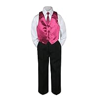 4pc Baby Toddler Kid Boy Formal Suit Black Pants Shirt Vest Necktie Set Sm-4T